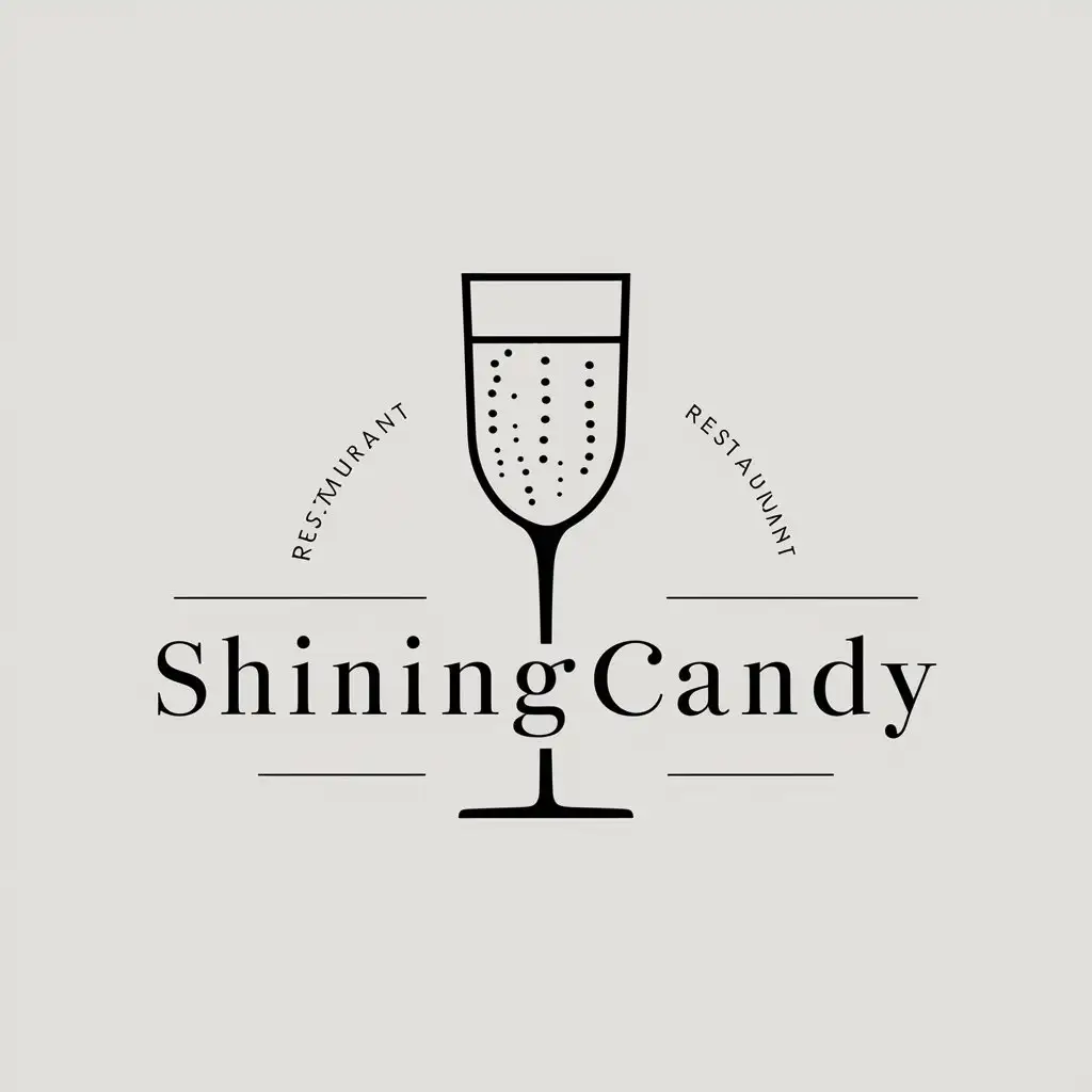 a vector logo design,with the text "ShiningCandy", main symbol:Champagne glass,Minimalistic,be used in Restaurant industry,clear background