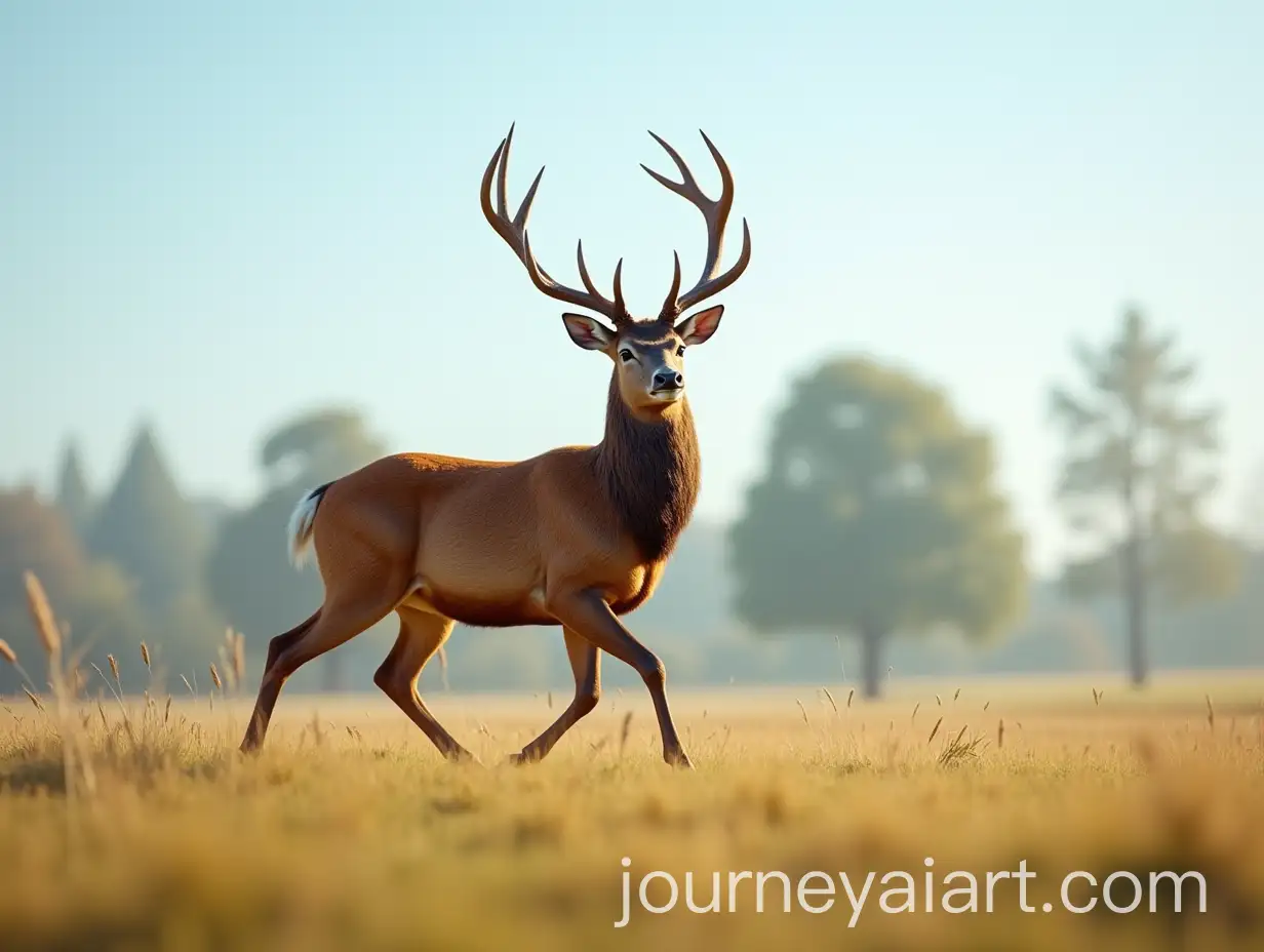 Red-Deer-Dancing-in-Grassy-Field-on-Sunny-Day