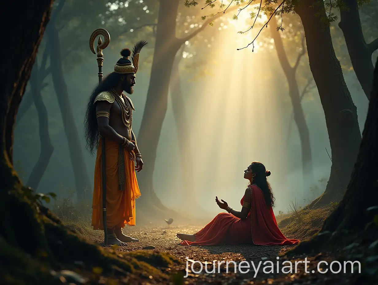 Divine-Encounter-in-a-MystAI-Image-Prompt-Expansionical-Forest-Yama-Savitri-and-Satyavan-at-Dawn