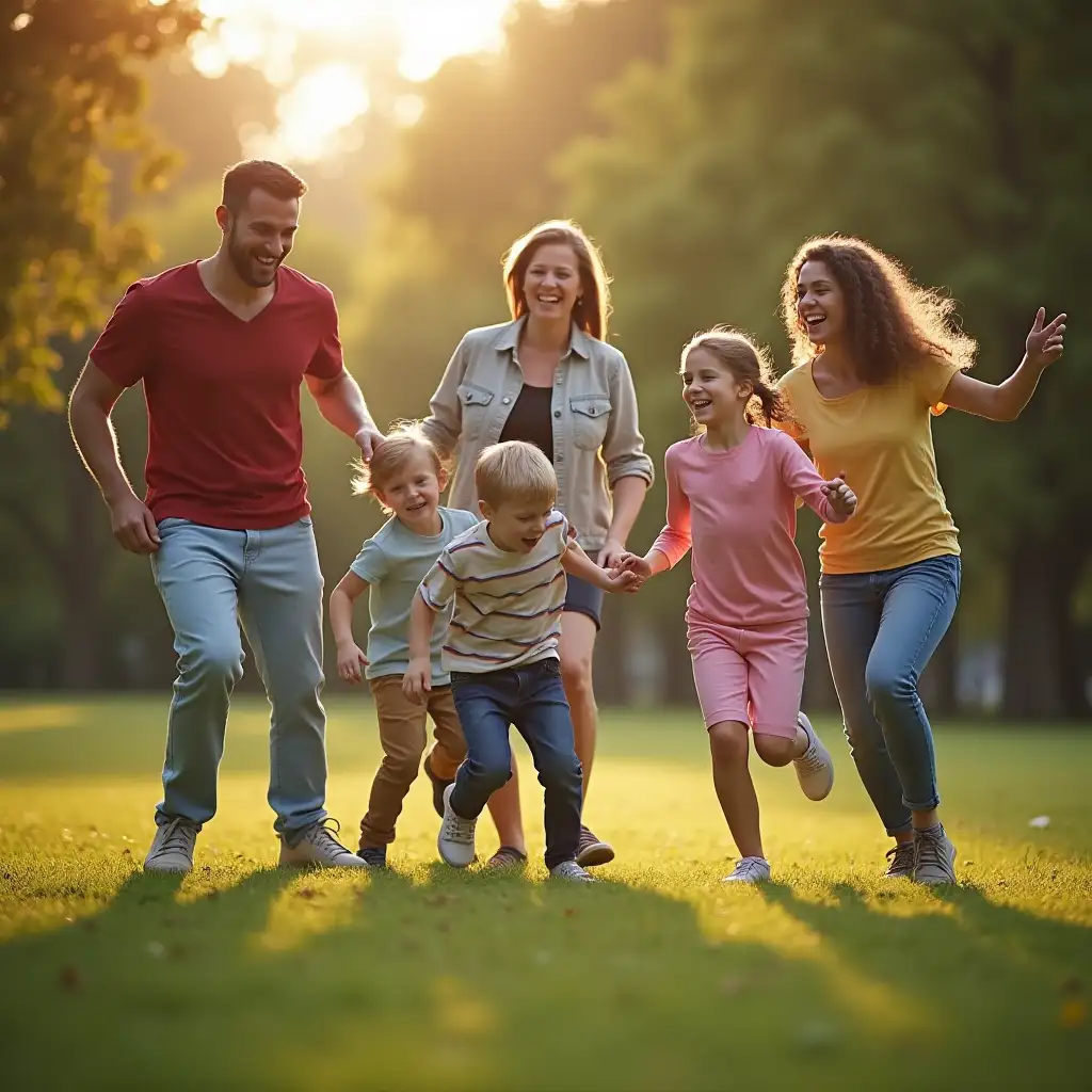 Happy-Families-and-Teenagers-Playing-Games-in-a-Sunny-Park
