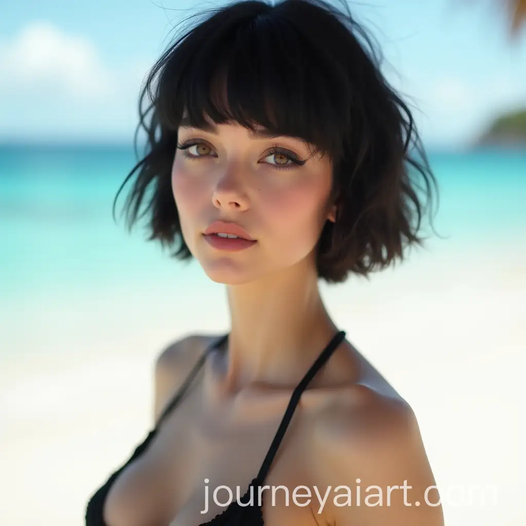 Young-Woman-inAI-Image-Prompt-Expansion-Black-Bikini-on-Beach-with-Flirtatious-Gaze
