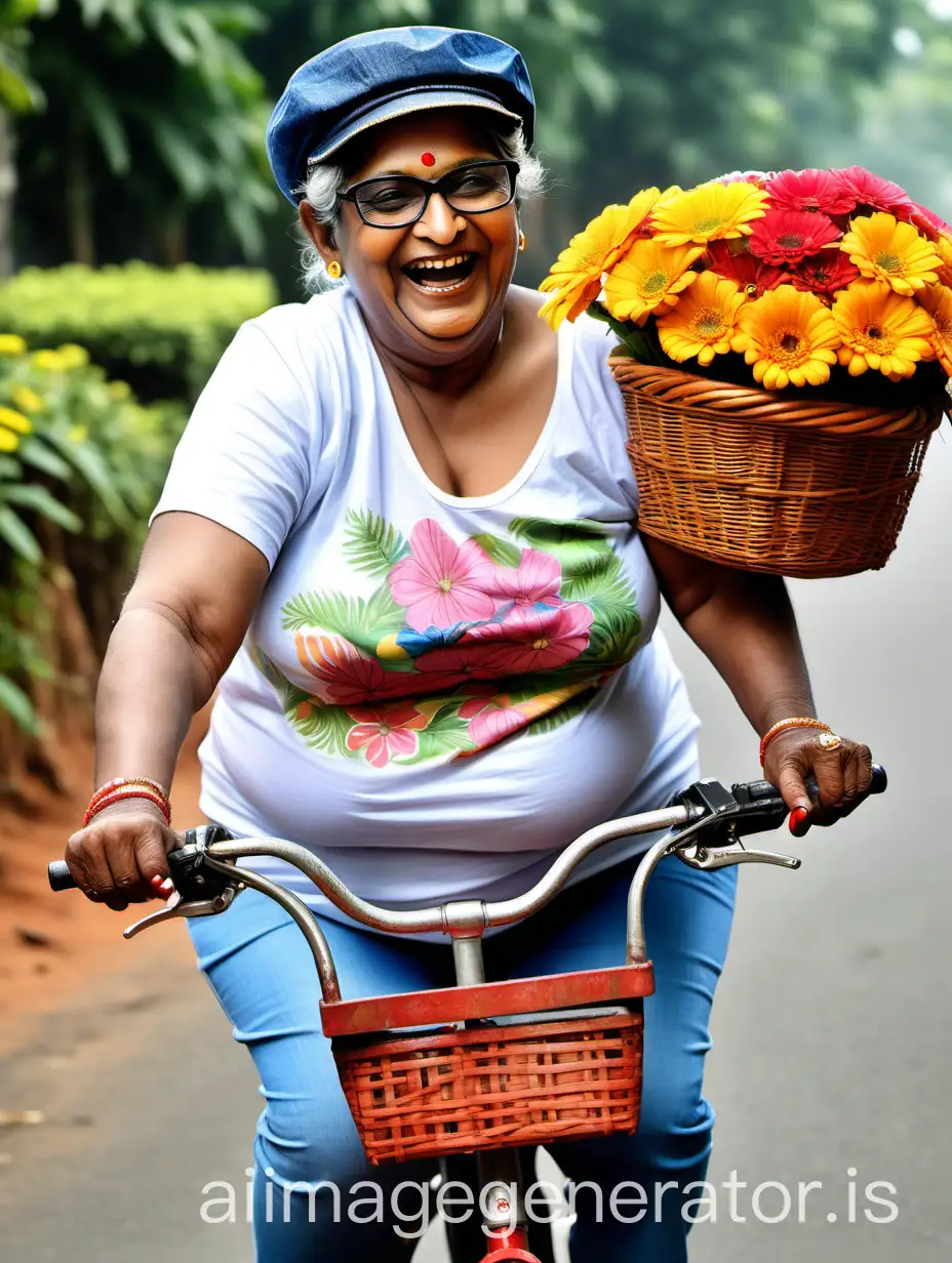 Mature-Woman-Riding-Bicycle-with-Flower-Basket