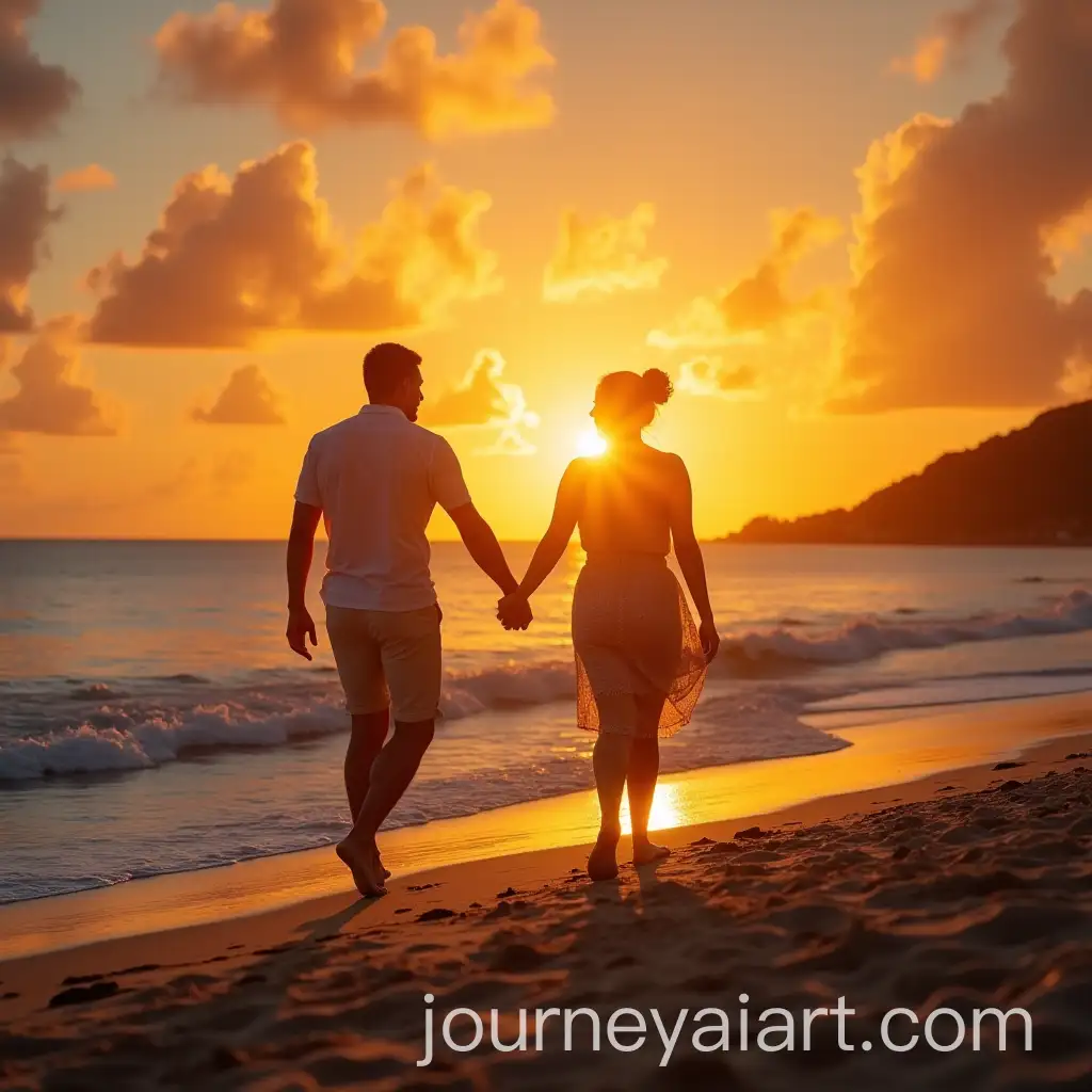 Couple-Enjoying-Honeymoon-on-Caribbean-Beach-at-Sunset-in-Bequia