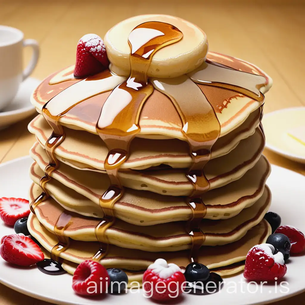 Delicious-Stack-of-Golden-Pancakes-with-Syrup-and-Fresh-Berries