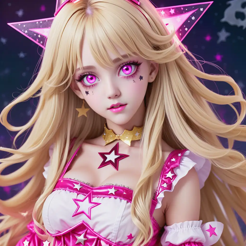 long blonde hair,pink eyes,Stars in one,Idol beauty,Cute Halloween clothes