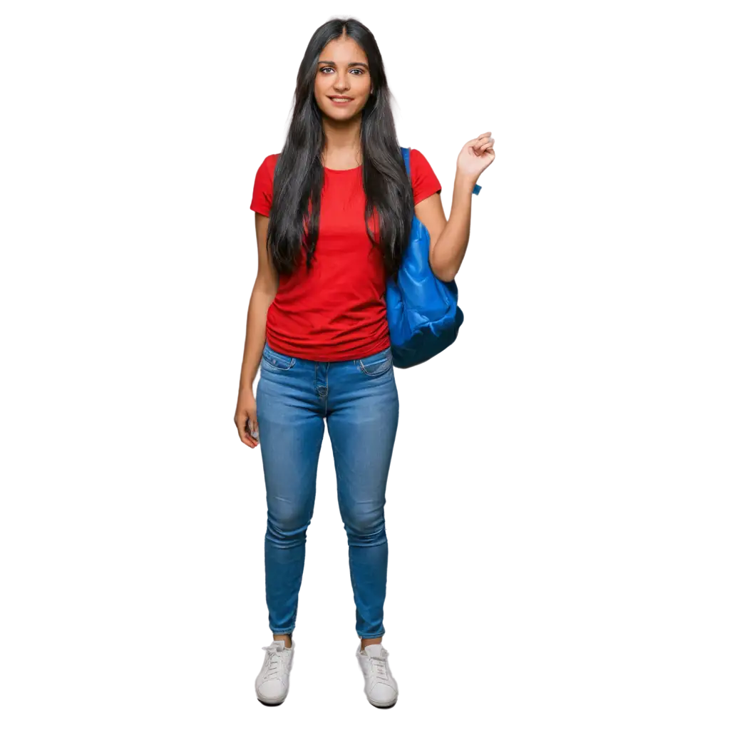 Stunning-22YearOld-Indian-Girl-in-Red-TShirt-and-Blue-Jeans-PNG-for-Versatile-Digital-Use