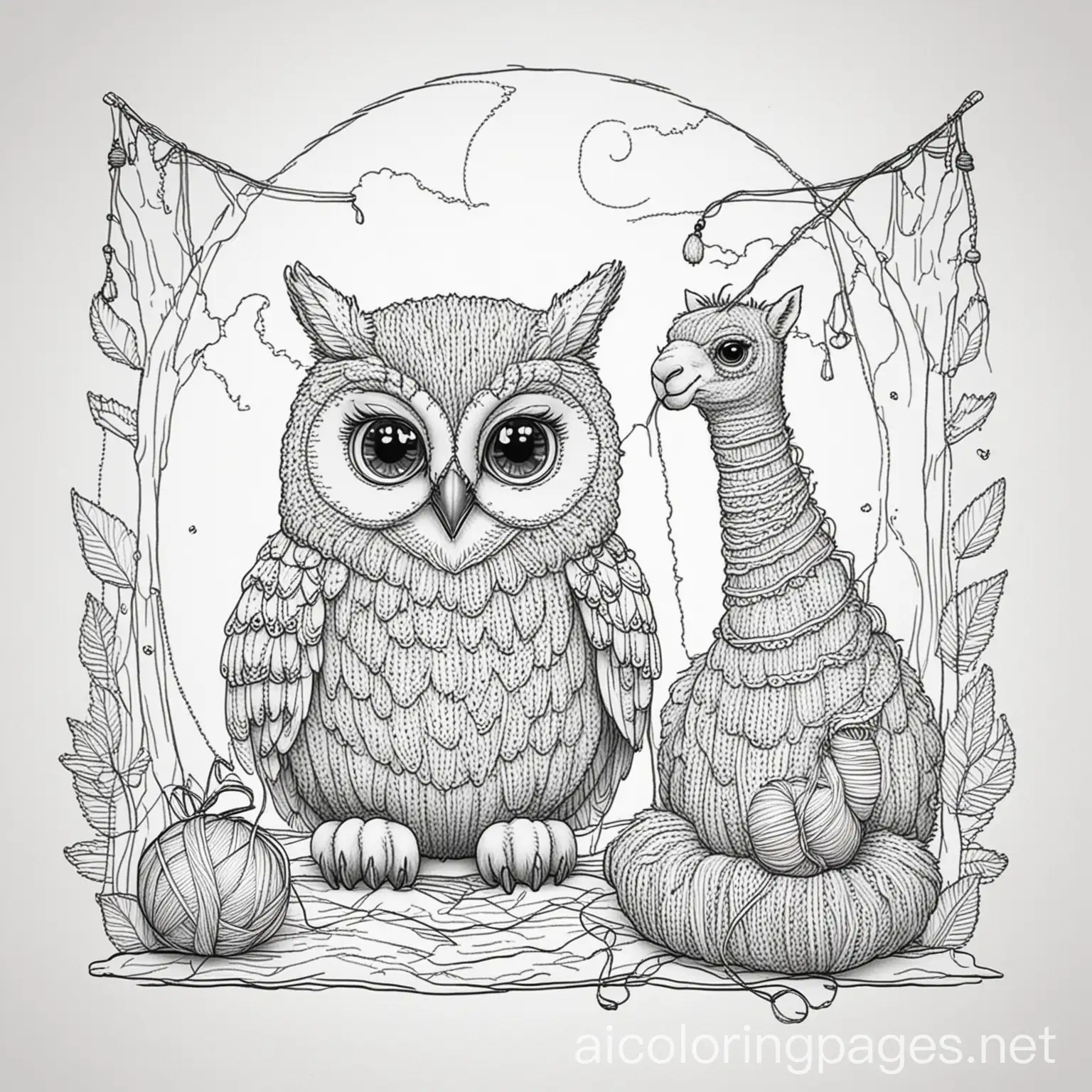 Owl-and-Camel-Knitting-Together-A-Fun-Coloring-Page-for-Kids