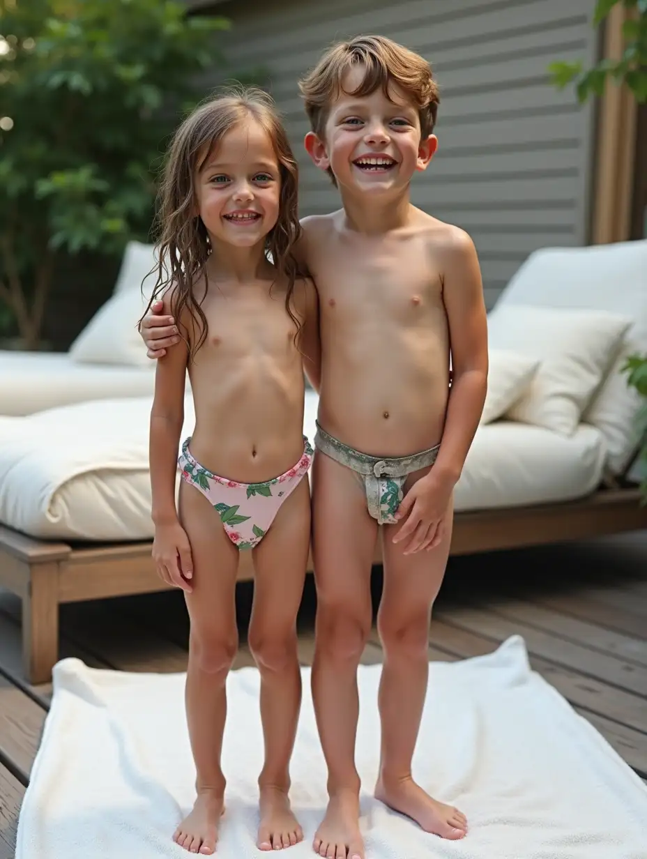 Brother-and-Sister-Laughing-on-Deck-with-Lounge-Chair-and-Pillows