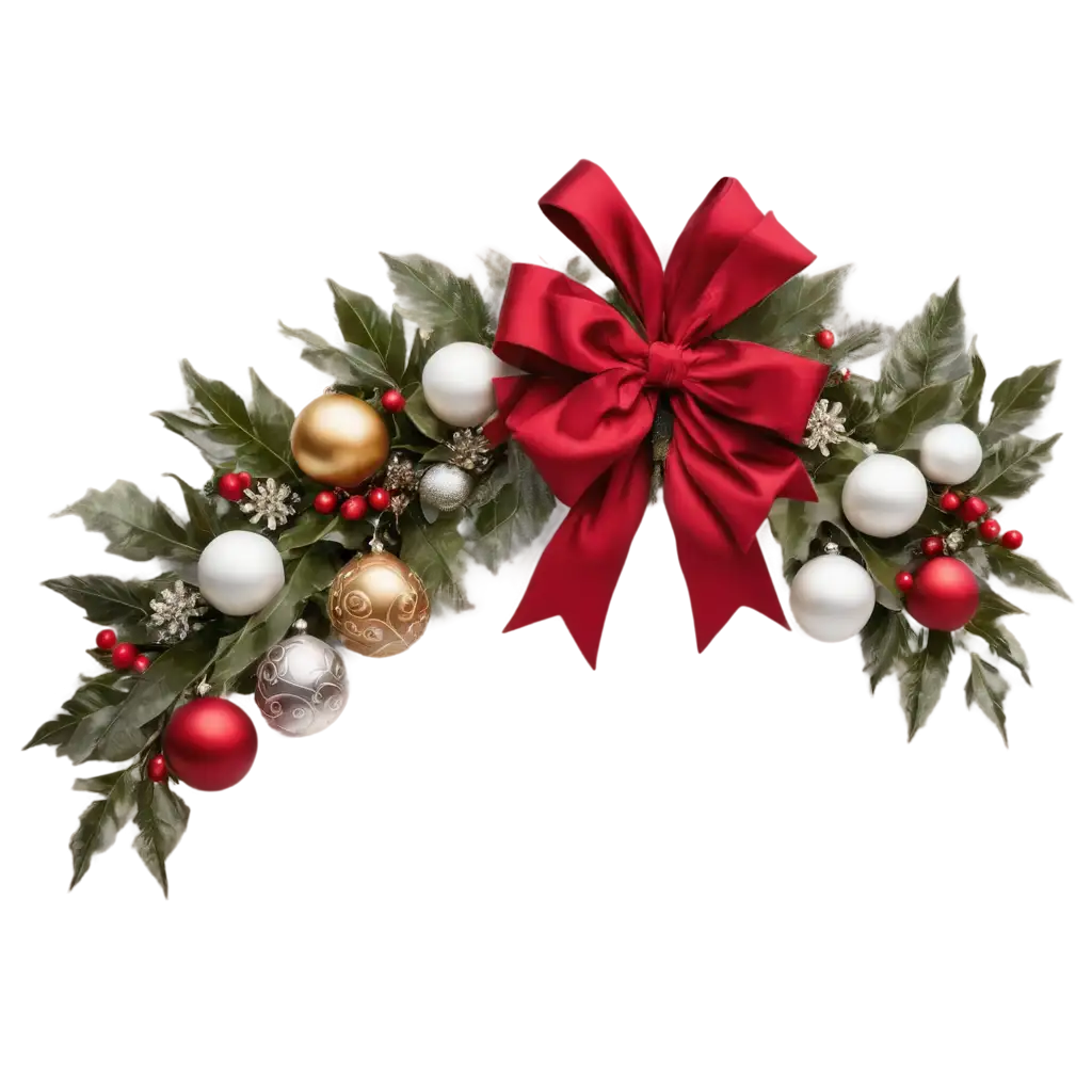 Christmas-PNG-Image-with-Gold-and-Red-Balls-Holly-Poinsettias-Ivy-Roses-Berries-Snowflakes-and-Silver-Bow