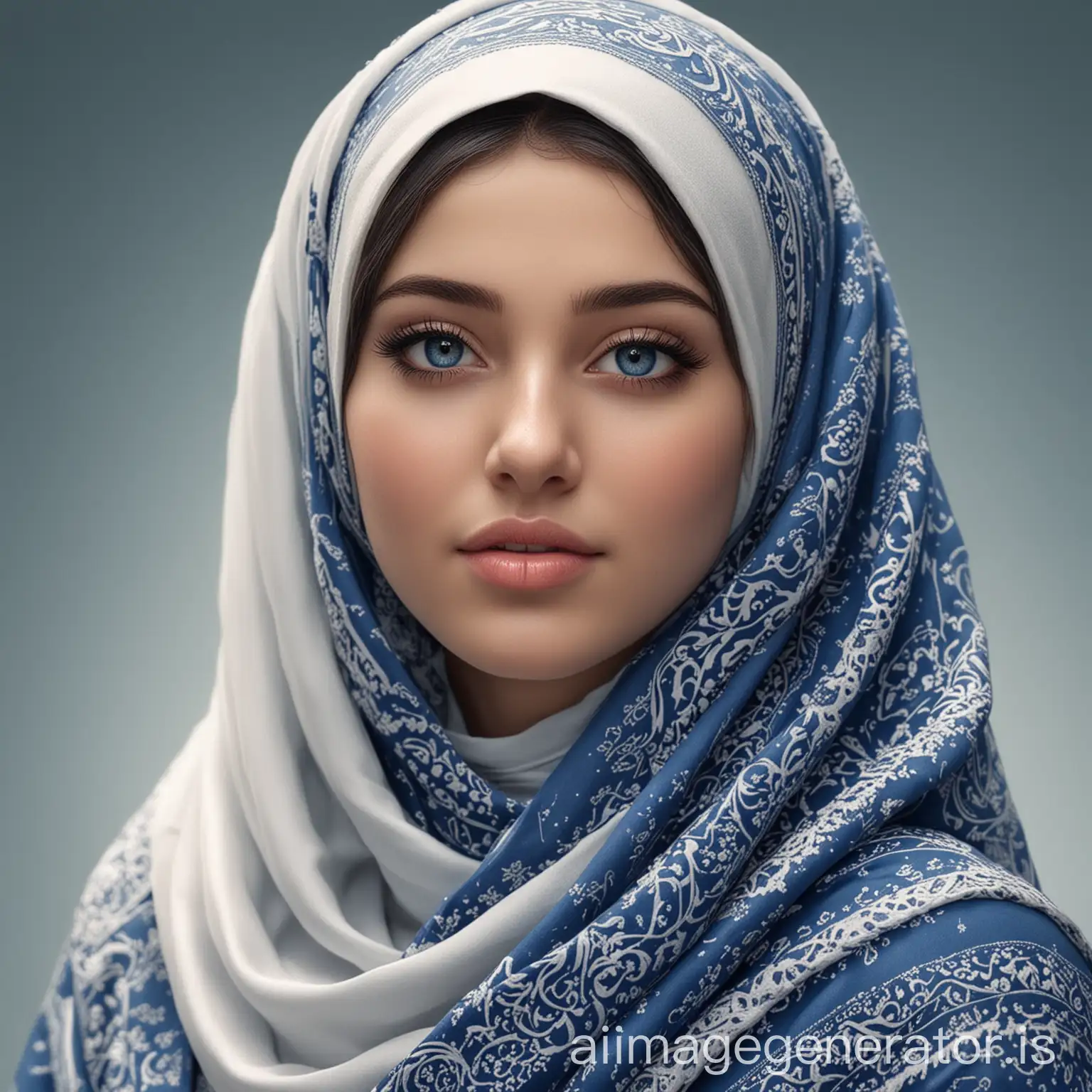 Realistic-Portrait-of-Arabic-Girl-in-Blue-and-White-Hijab-and-Abaya