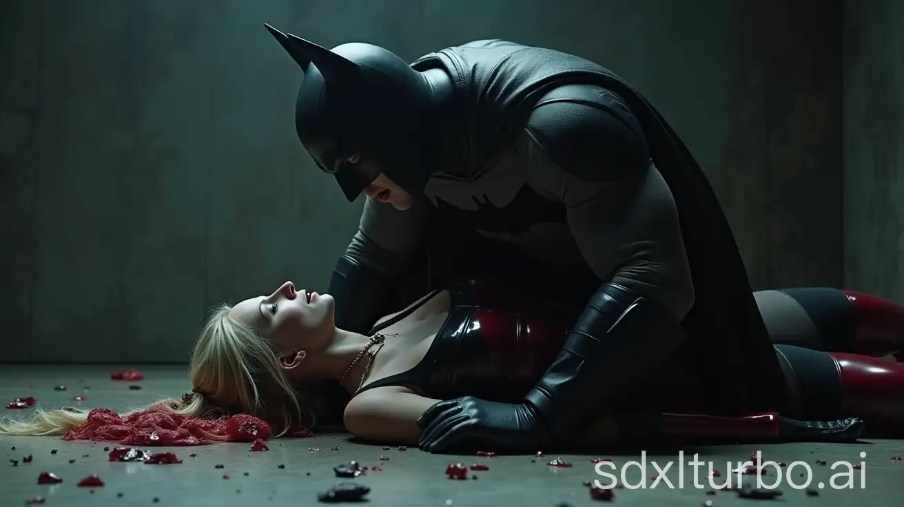 Realistic-Batman-Helping-Unconscious-Harley-Quinn-with-Bloodied-Face