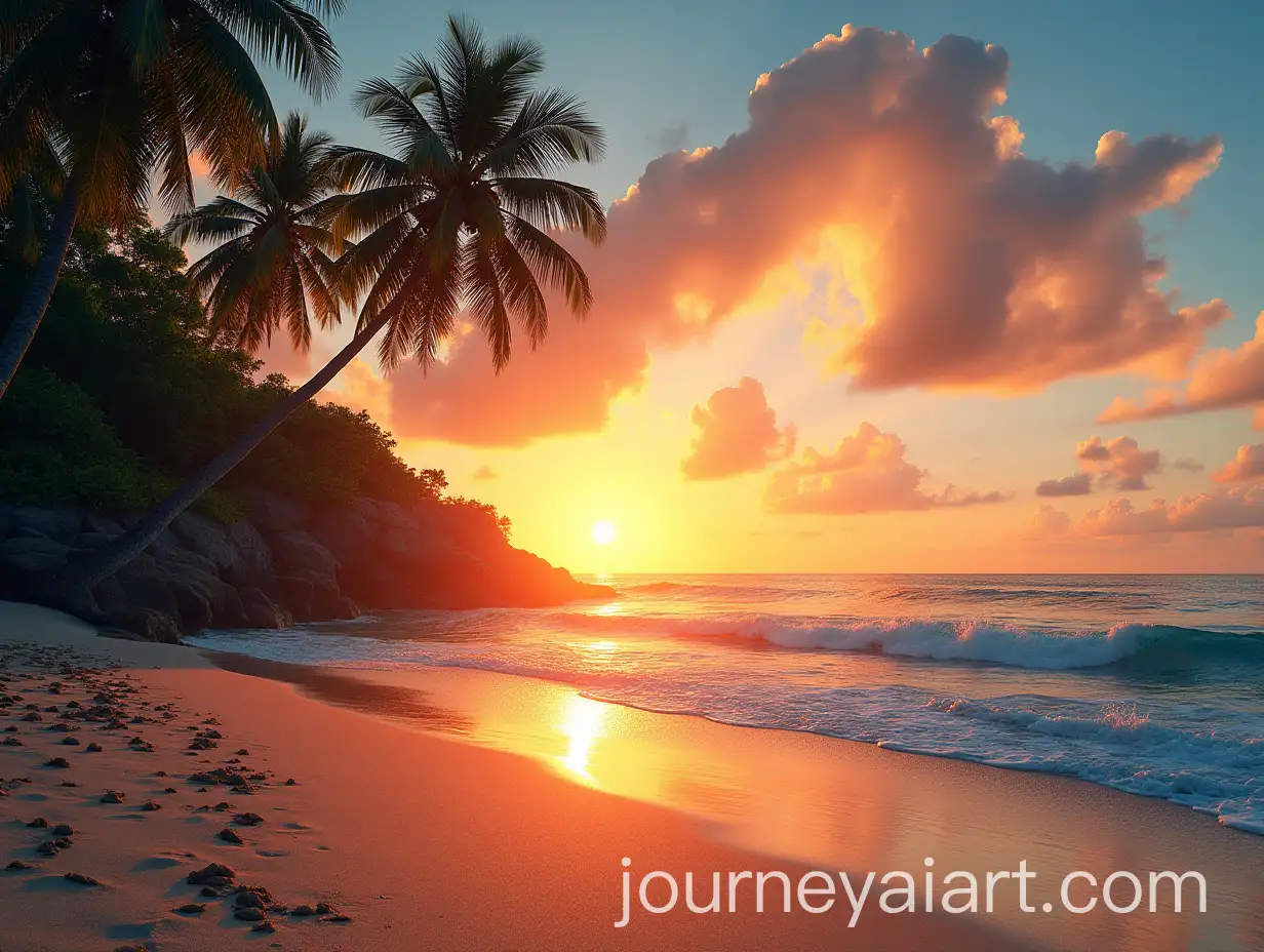 Tropical-Beach-at-Sunset-with-Vibrant-SkyAI-Image-Prompt-Expansion-and-Calm-Waves