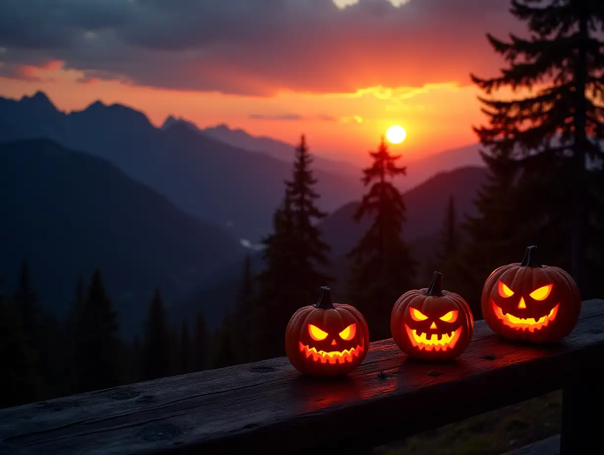 Halloween-Night-Mountain-Sunset-and-Jack-OLanterns