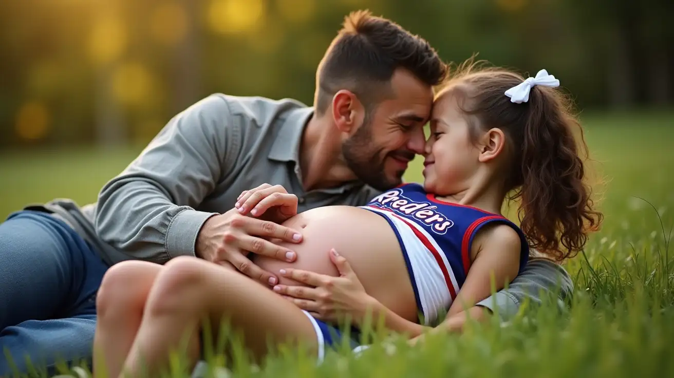 Father-and-Daughter-in-Cheerleader-Outfit-Enjoying-a-Tender-Moment-in-the-Grass