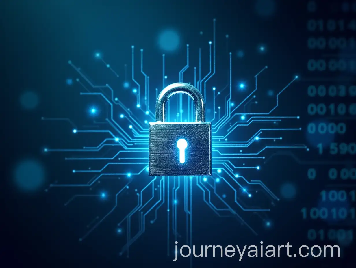 Realistic-Metal-Lock-with-Keyhole-Surrounded-by-Glowing-Circuit-Board-and-Binary-Code-for-Digital-Security