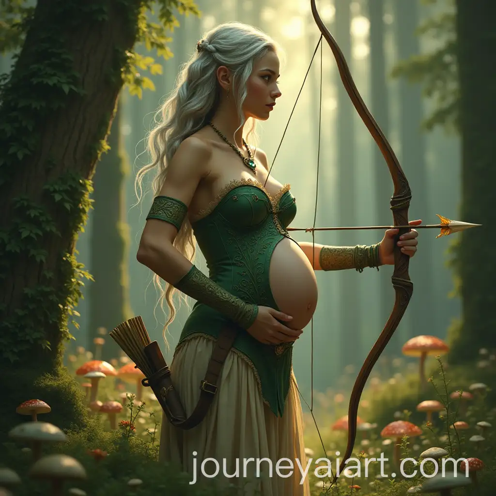 Pregnant-Elven-Archer-in-Enchanted-Forest-Aiming-Bow