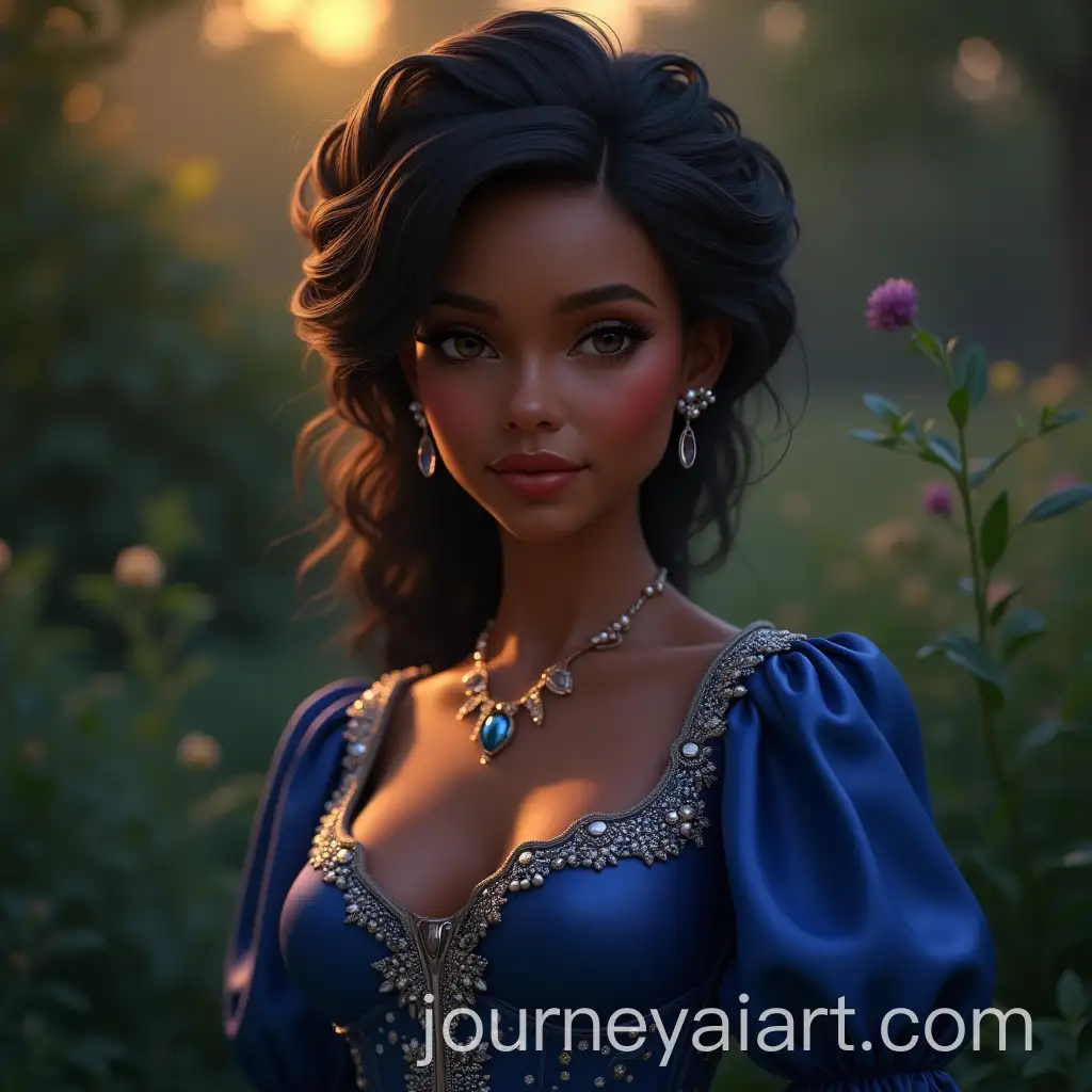 Elegant-Woman-in-Sapphire-Blue-Fantasy-Gown-at-Twilight-Garden