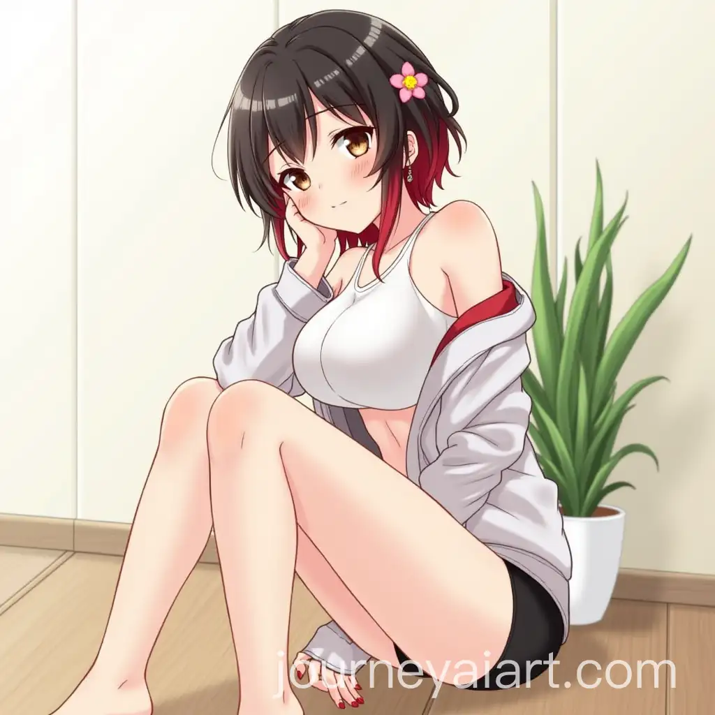 Portrait-of-a-Girl-with-TwoTone-Hair-and-Floral-Accessories-in-Indoor-Setting