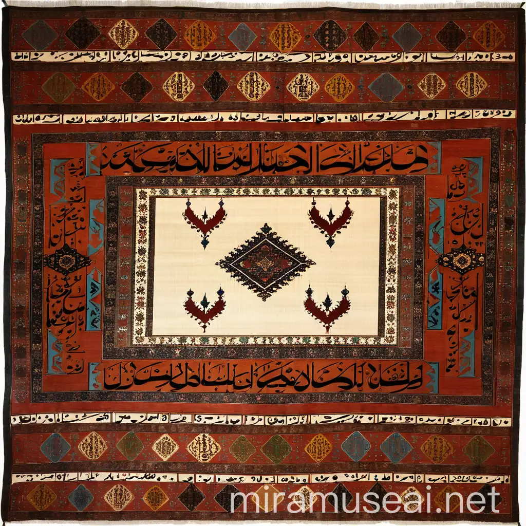 Persian Calligraphy on Kilim Rug