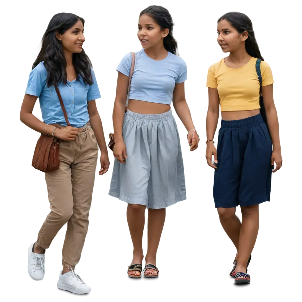 group of girls walking and talking on street of indian village create png