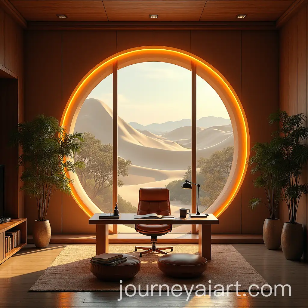 Luxurious-Neo-Cosmic-Home-Office-with-Japanese-Garden-View-and-3D-Art
