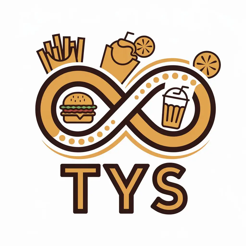 LOGO Design for TYS Infinity Symbol with Burger Fries and Fruit Shake Theme for Restaurant Industry