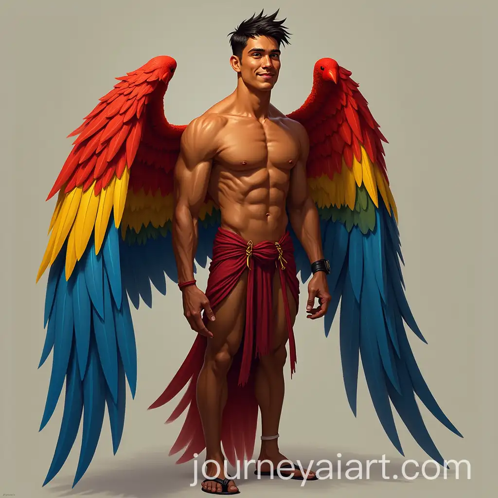 DemiHuman-Scarlet-Macaw-with-Colorful-Feathers-and-Tan-Skin