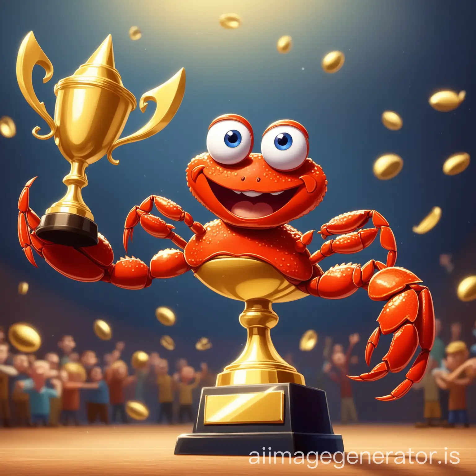 Pixar-Style-Crab-Clapping-with-a-Golden-Trophy