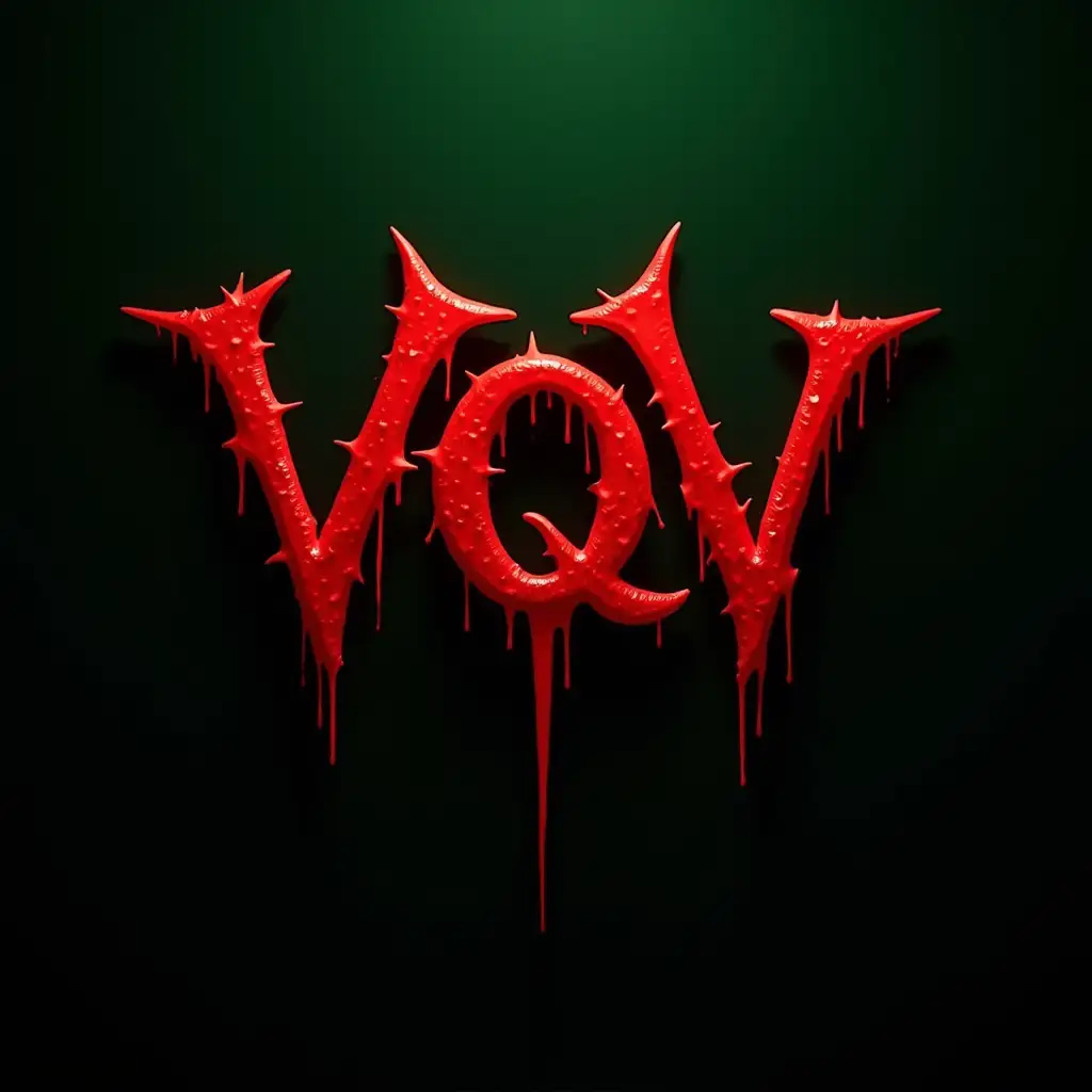 Gothic Branding with Red VQV Font Fangs and Blood on Dark Green Screen