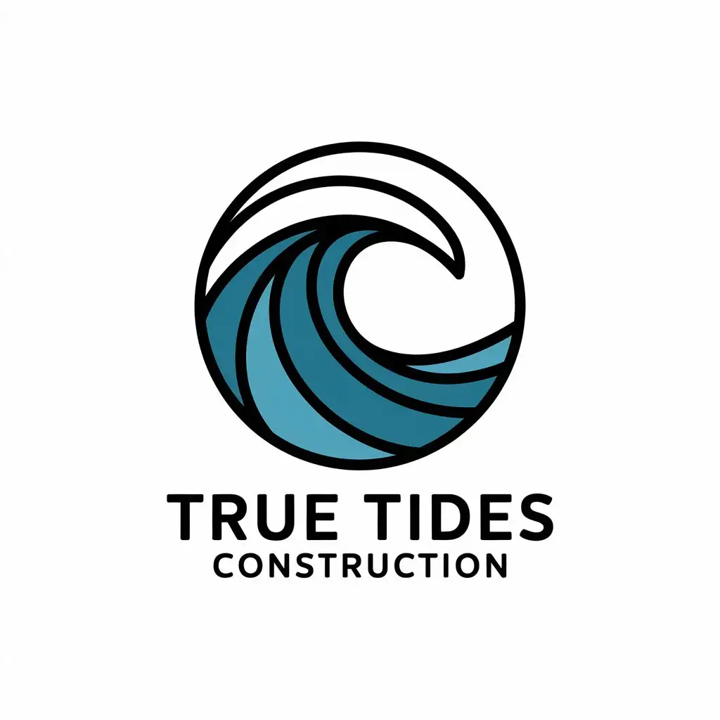 LOGO Design for True Tides Construction Wave Tide Symbol with Clear Background