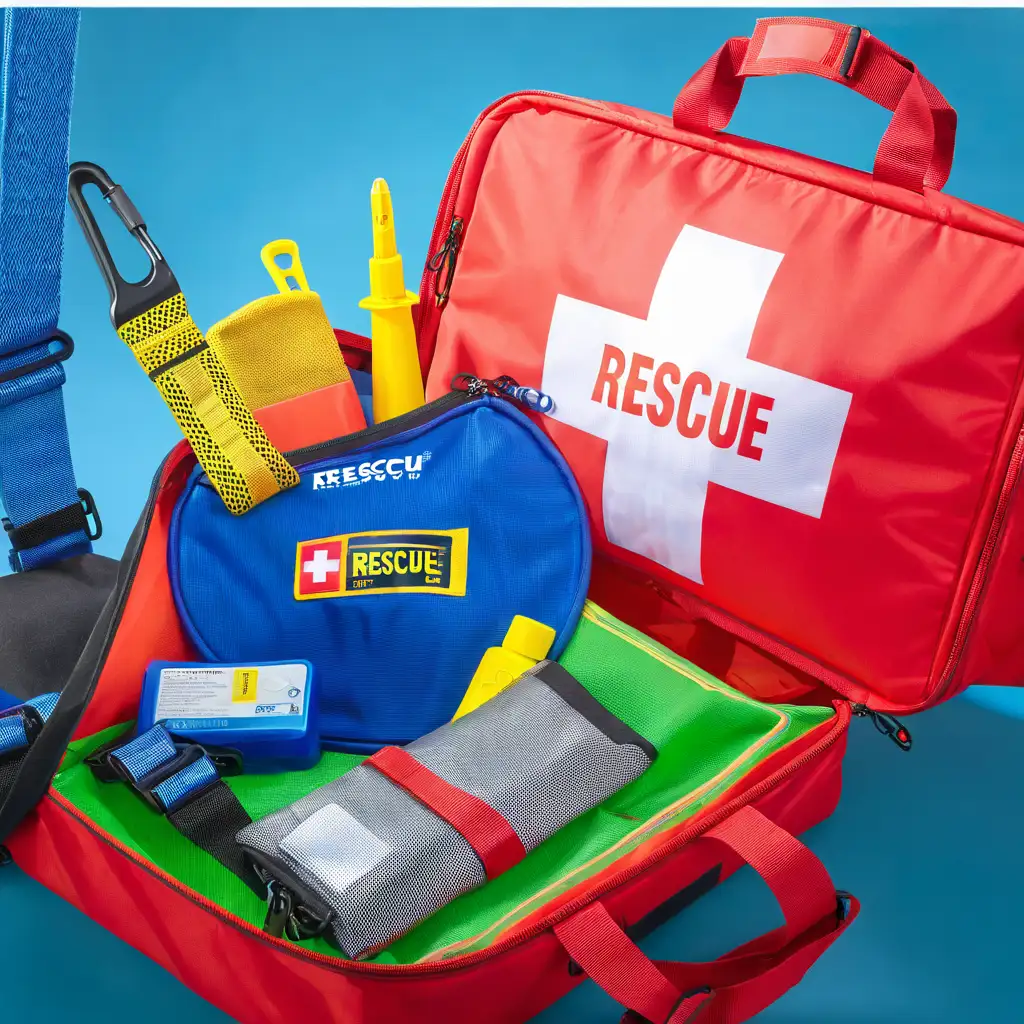 Open Red Rescue Bag Displaying Emergency Supplies