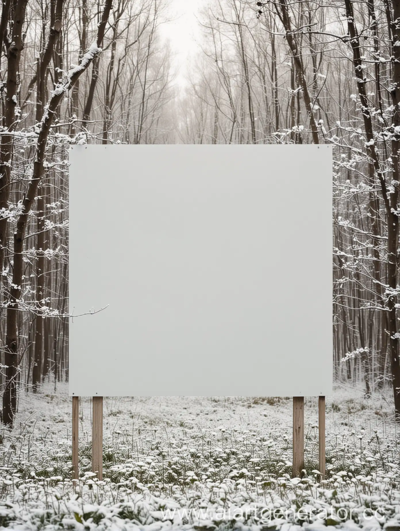 Blooming-Forest-After-Winter-with-Empty-White-Sign