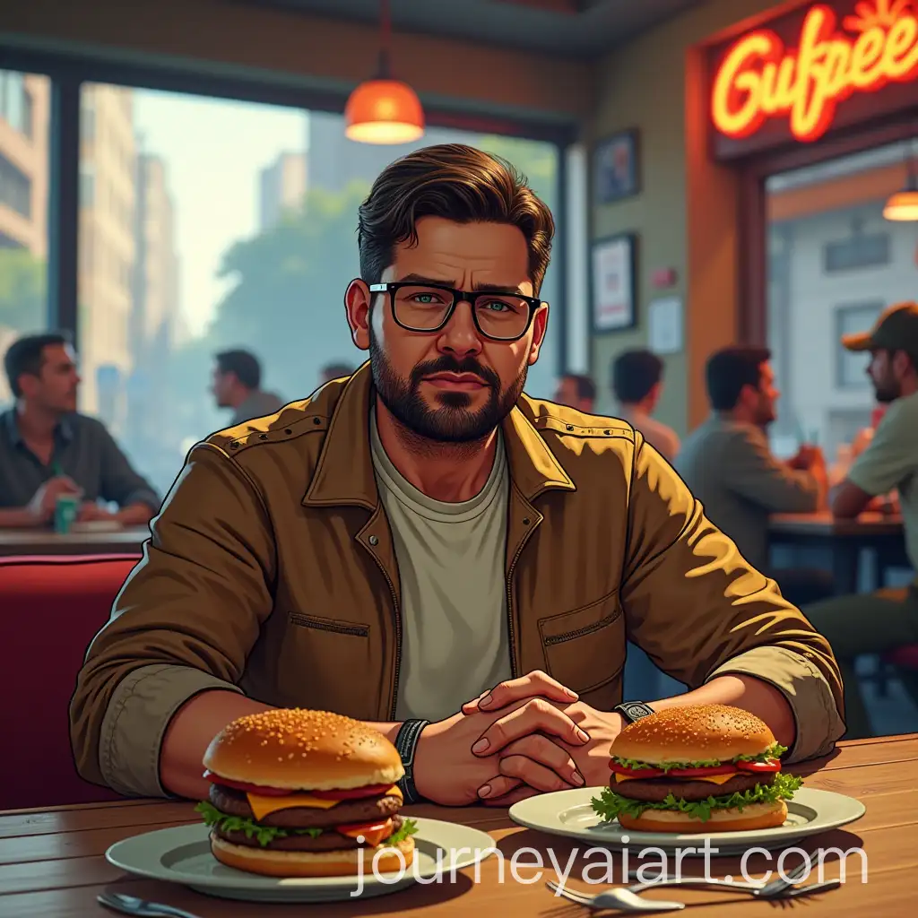 Man-Sitting-at-a-Burger-Loaded-Table-in-GTA-Style