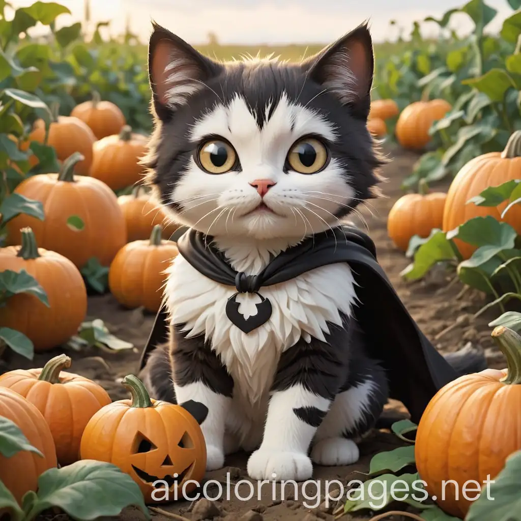 Cute-Kawaii-Halloween-Cat-Superhero-Coloring-Page-in-Pumpkin-Patch