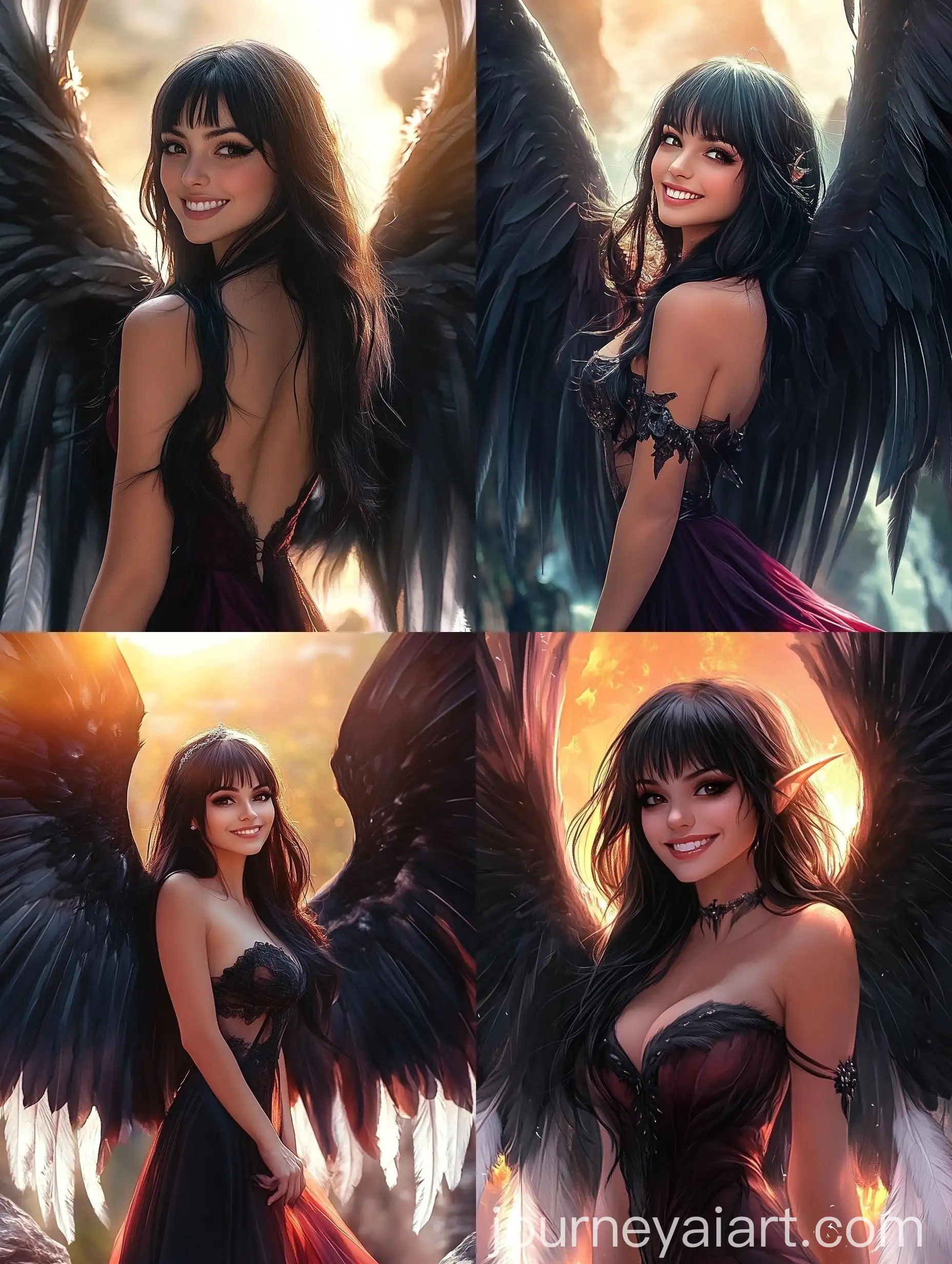 EagleWinged-Woman-Smiling-at-Dawn-on-Cliff