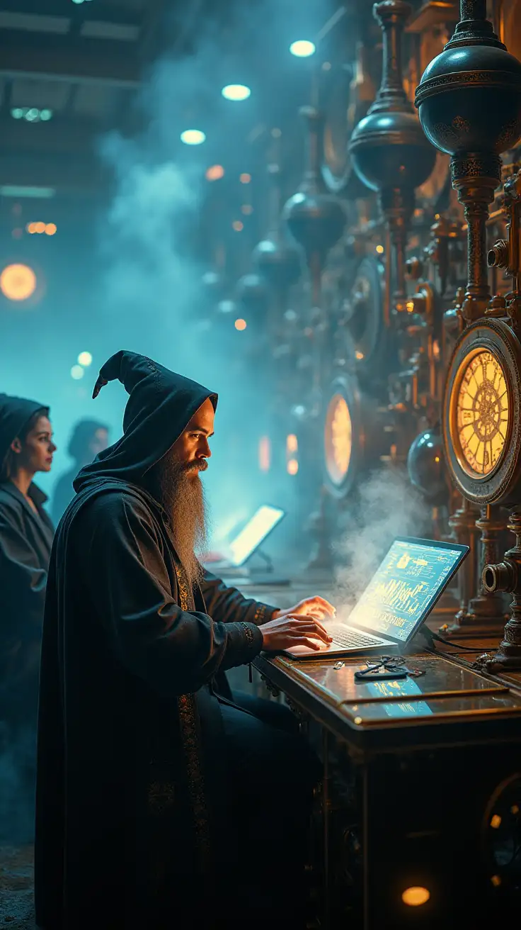 Futuristic-Wizards-and-Witches-in-a-HighTech-Steampunk-Control-Room