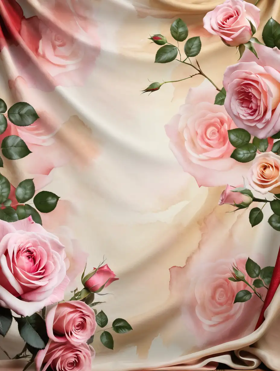 Digital Photography Backdrop with Beige Watercolor Tapestry and HandPainted Roses