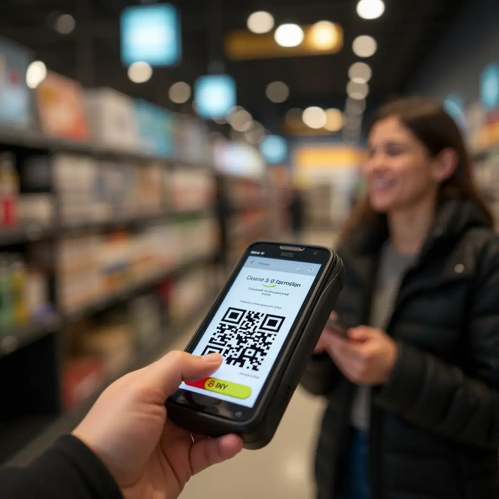 People Shopping in store are the terminal paying With qr code