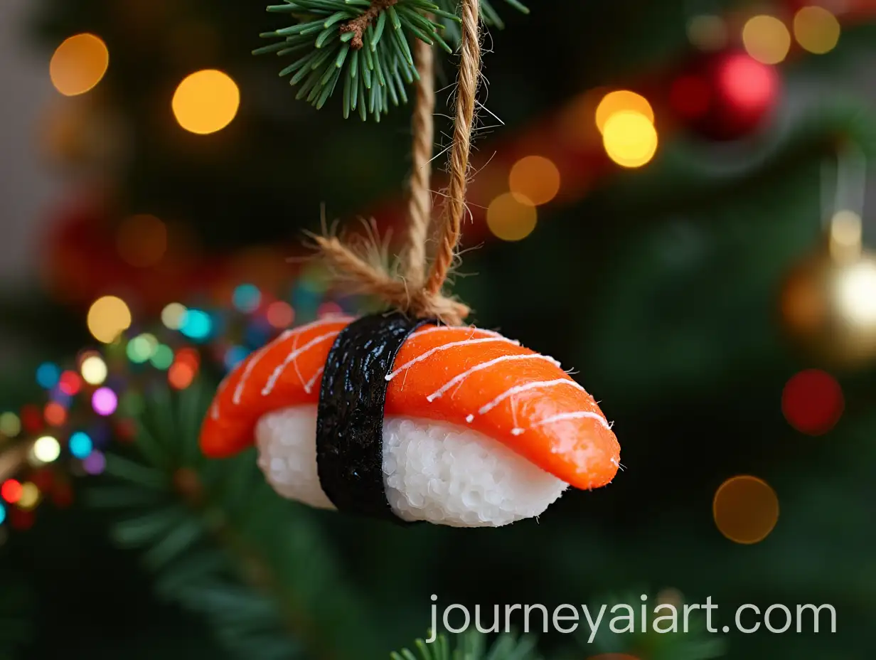 Christmas-Tree-with-Pine-Decoration-and-Sushi-Roll-Ornament