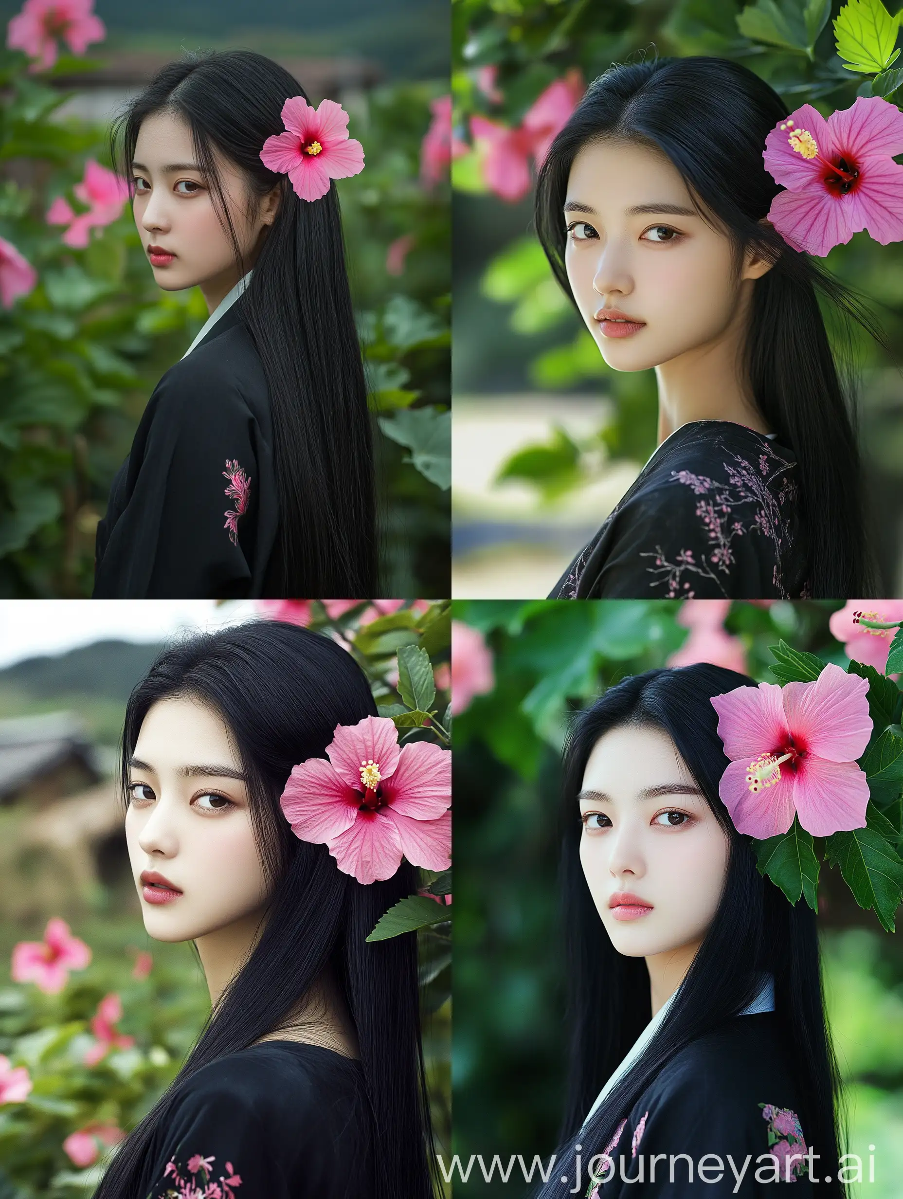 Young-Korean-Woman-in-Traditional-Garment-Surrounded-by-Nature