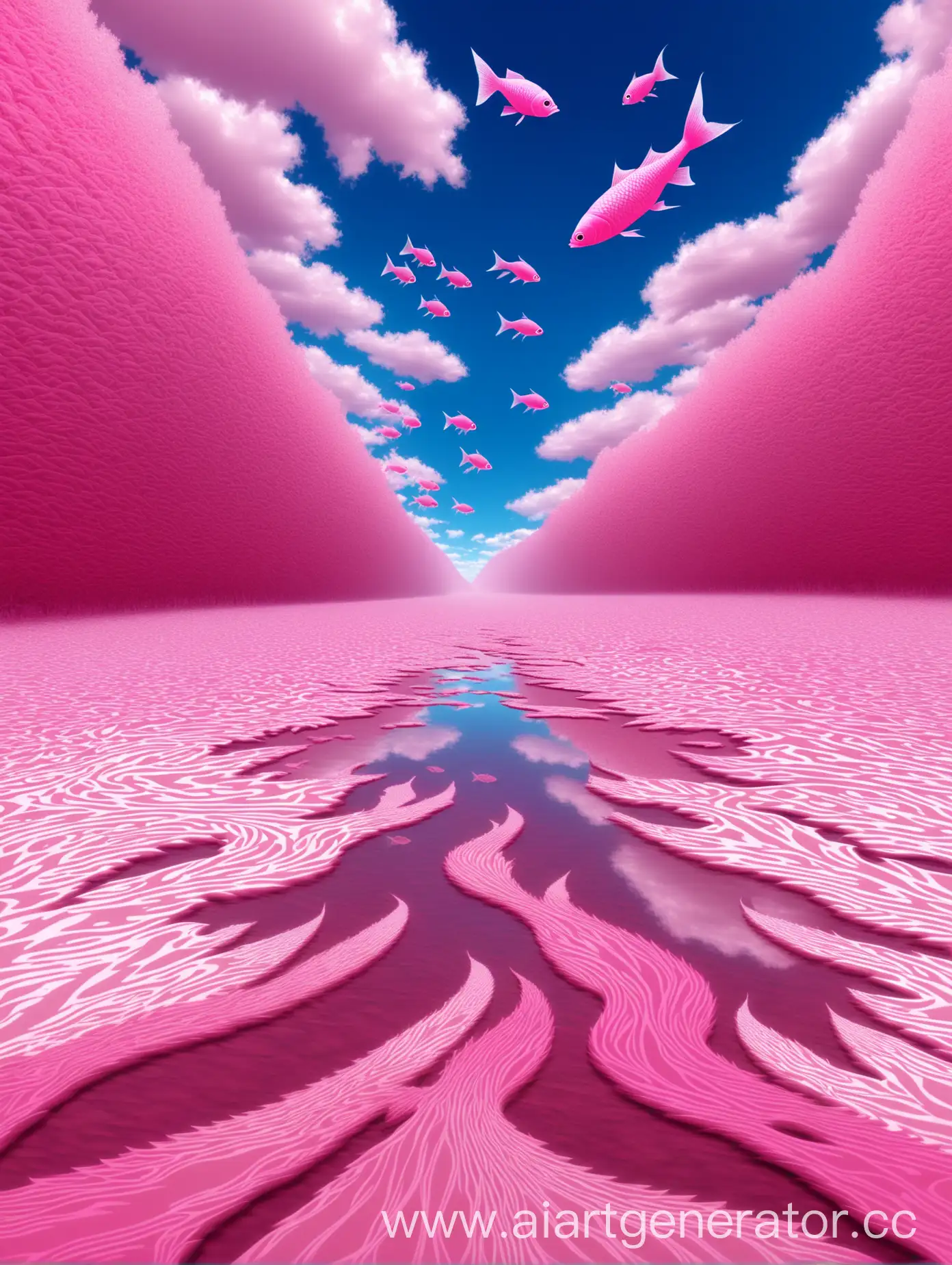 Tranquil-Pink-River-with-Fish-and-Sky-of-Fractals