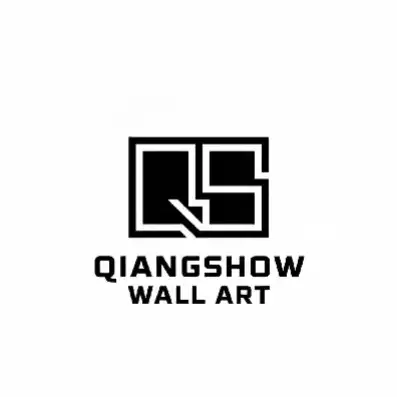 a vector logo design,with the text "QiangShow wall art", main symbol:Design a model display for the QS wall with a flag, using modern vector style,Minimalistic,be used in Technology industry,clear background