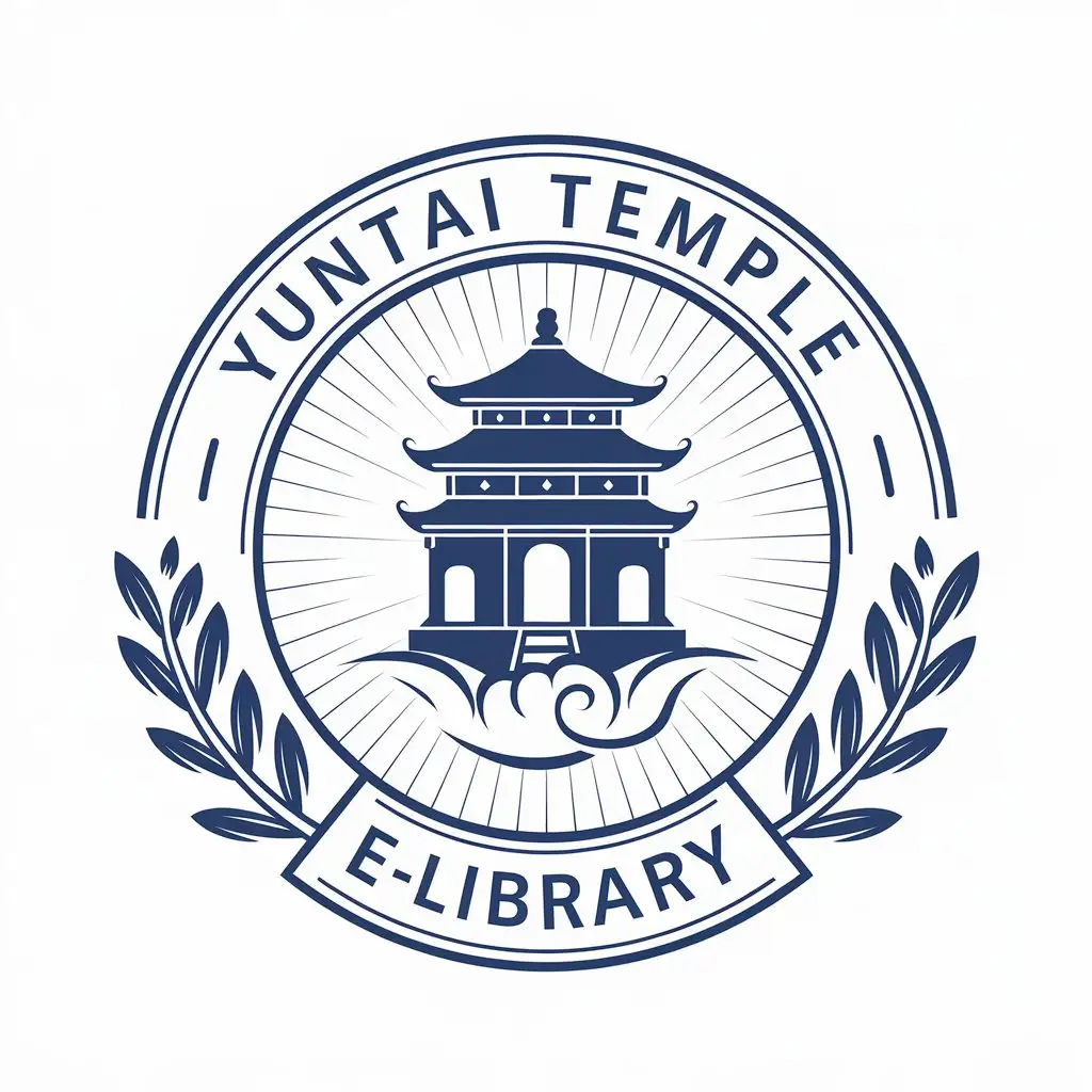 a vector logo design,with the text "YUNTAI TEMPLE E-LIBRARY", main symbol:Temple, cloud, blue,Moderate,be used in Nonprofit industry,clear background