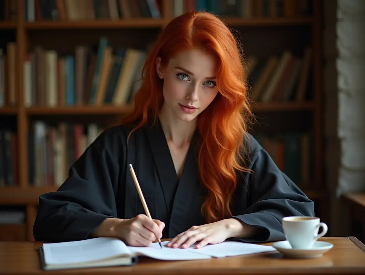 RedHaired-Professor-in-Classroom-Correcting-Papers-with-Coffee