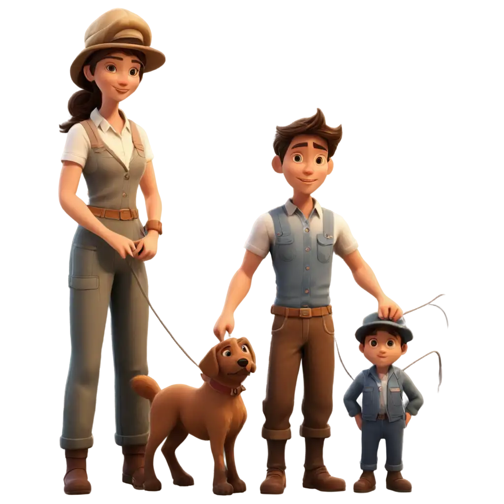 Cartoon-Farmer-Son-with-Female-Vet-PNG-Image-Playful-Collaboration-in-Veterinary-Care