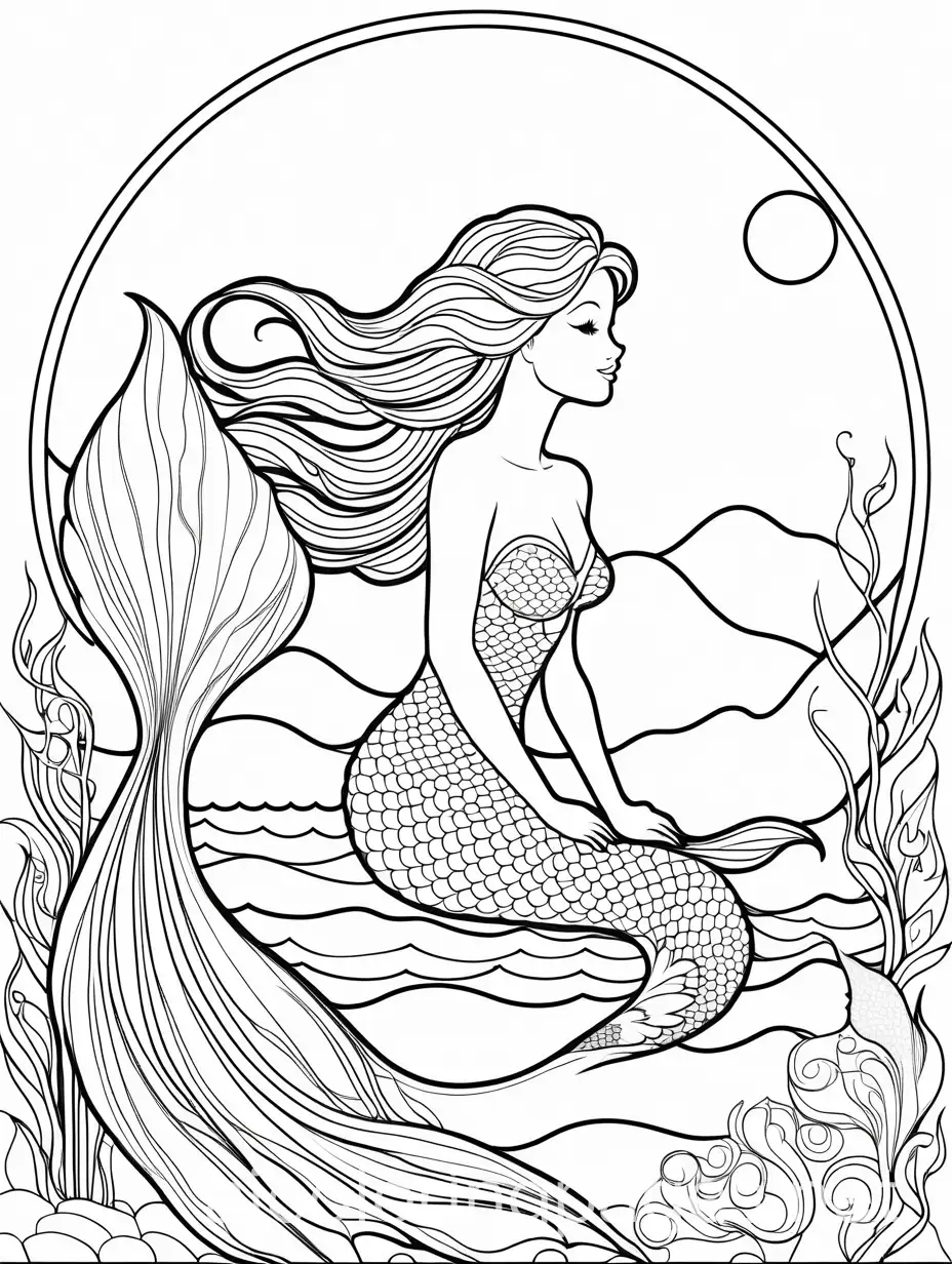 Mermaid-Under-Full-Moon-Coloring-Page