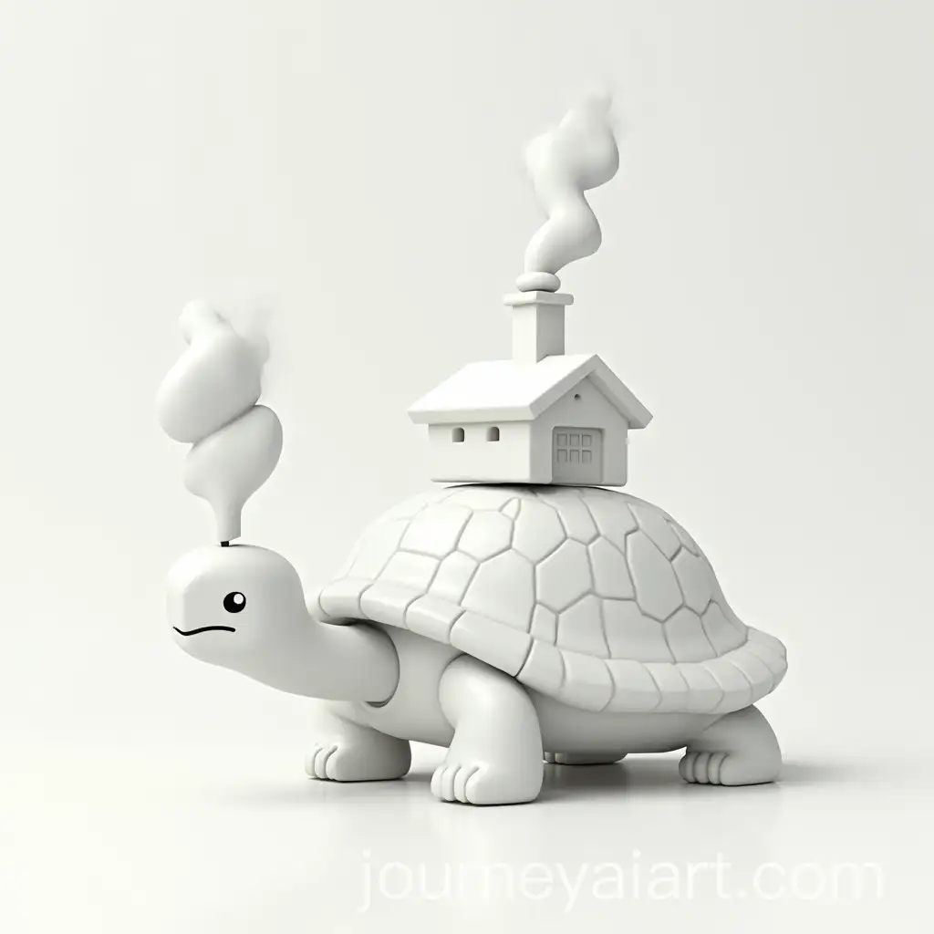Cubist-White-Turtle-with-House-on-Back-and-Smoking-Chimney