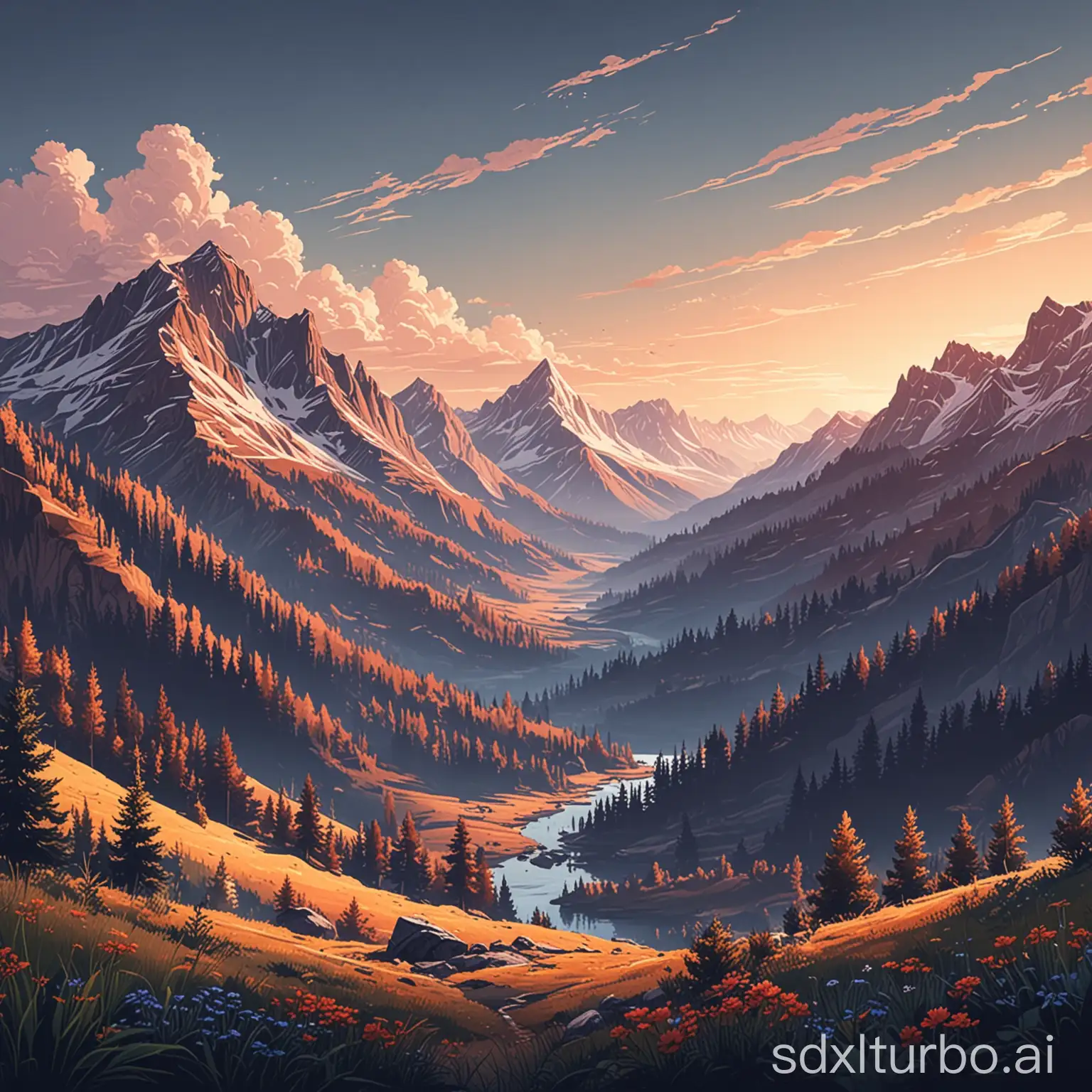 Vector-Mountains-Landscape-in-Aesthetic-Nature-Background