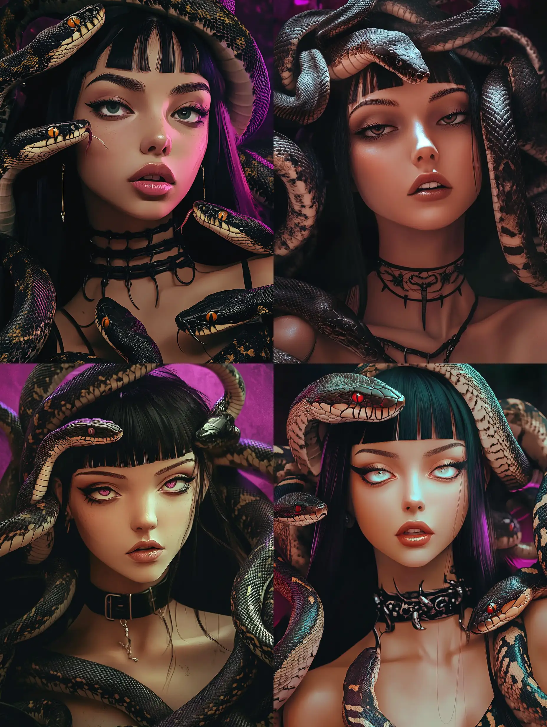 Enchanting-Woman-Embraced-by-Serpents-in-a-Mystical-Setting