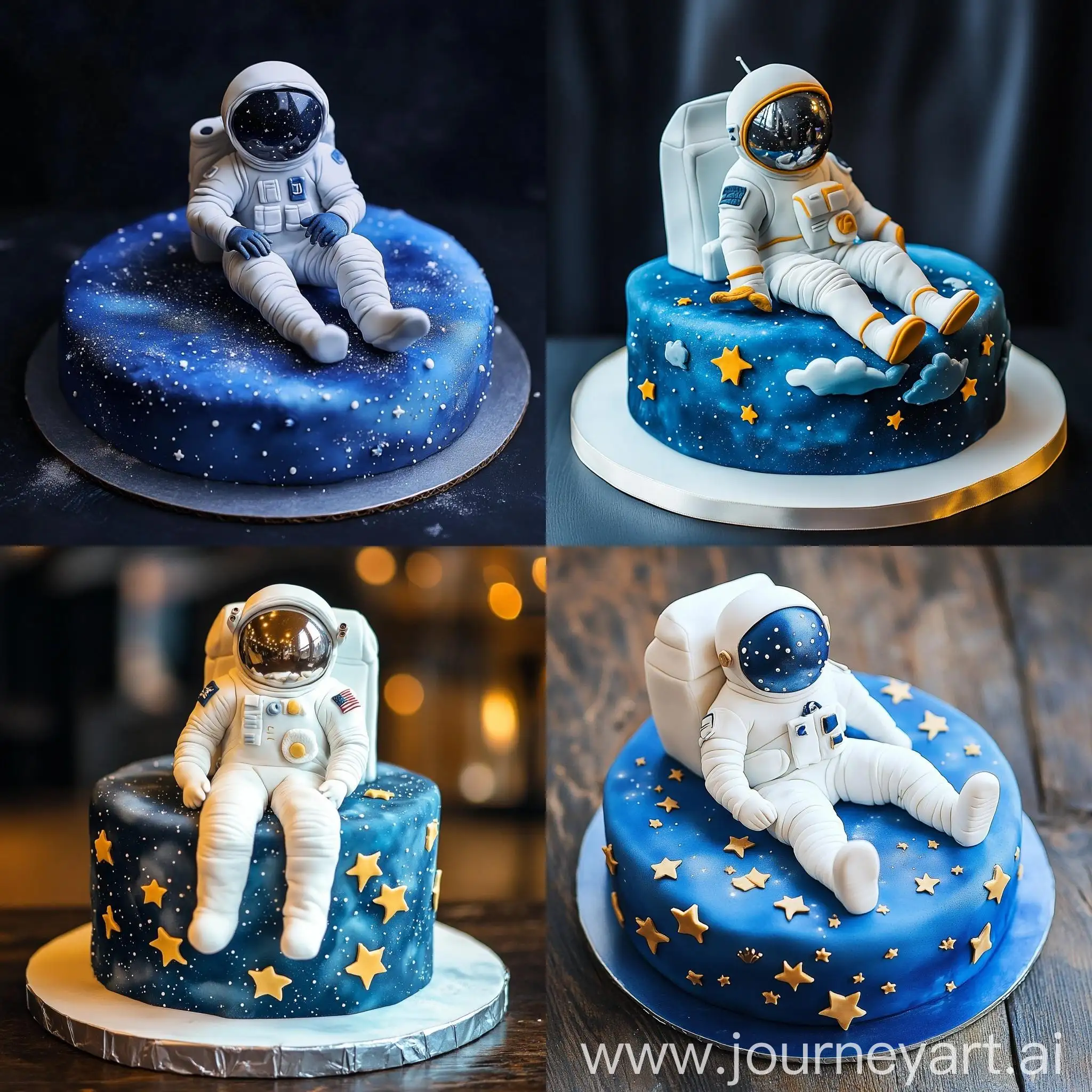 Astronaut-Sitting-on-Edge-of-Blue-Starry-Sky-Cake